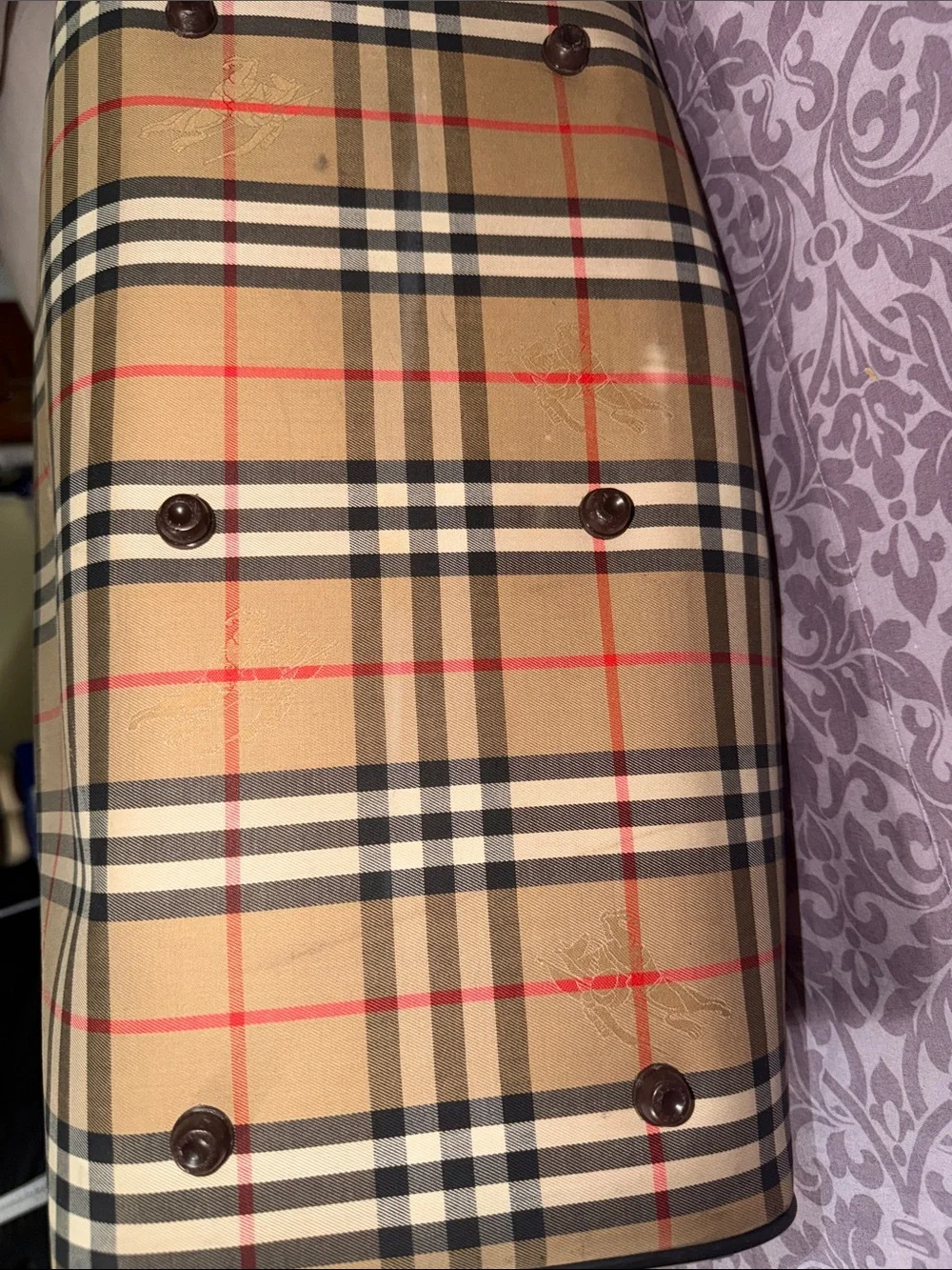 Vintage Burberry canvas Boston 45 travel bag.